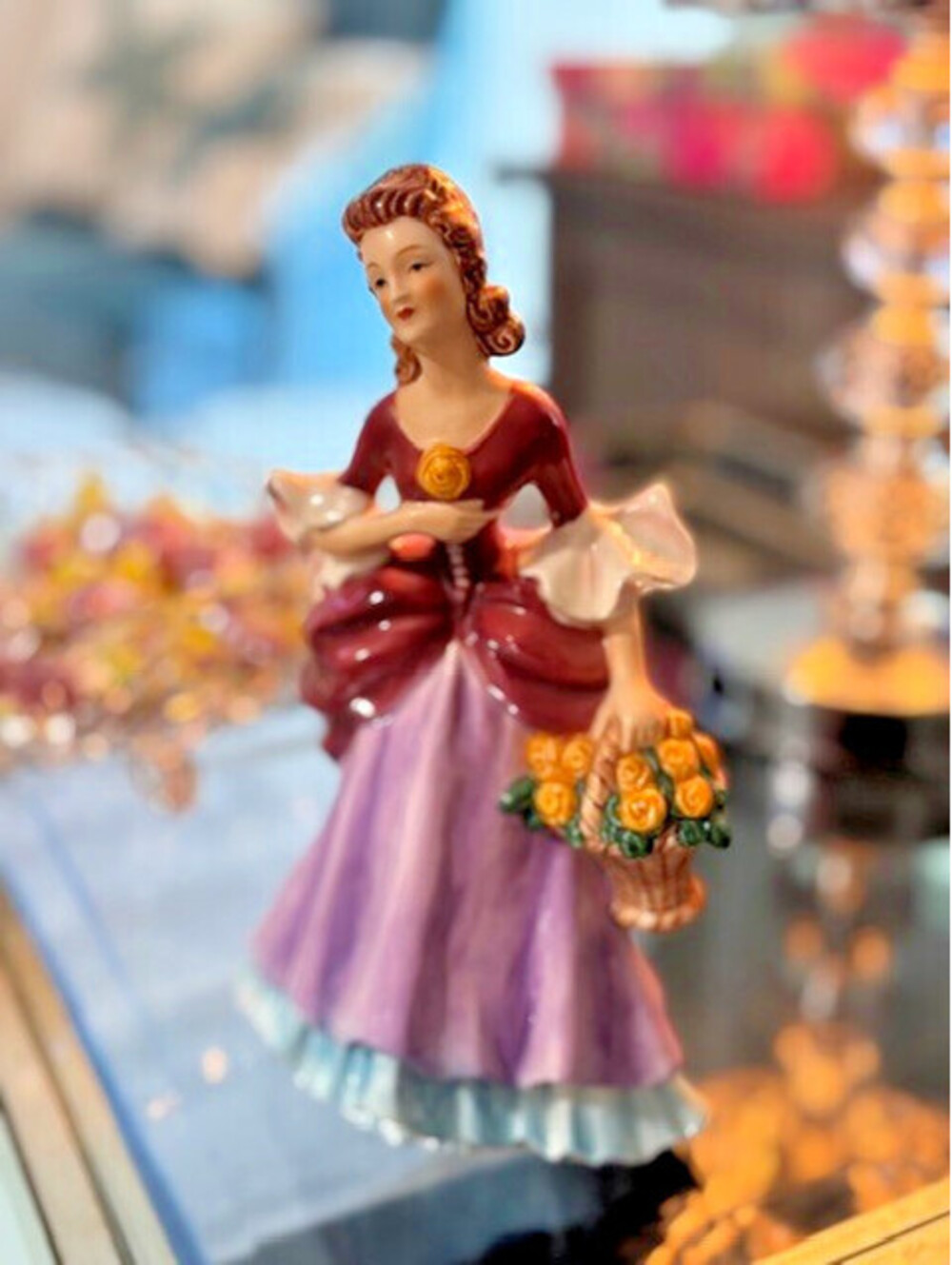 Goebel figurine Lady with flower basket FF 276 8” Vintage W. Germany vntg